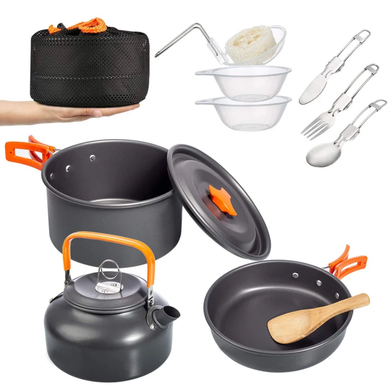 Aluminium Camping Picnic Pot Camping Utensils Cookware Set with Kettle Outdoor Kitchen Utensils Set With Fork Spoon Knife
Aluminium Camping Picnic Pot Camping Utensils Cookware Set with Kettle Outdoor Kitchen Utensils Set With Fork Spoon Knife
