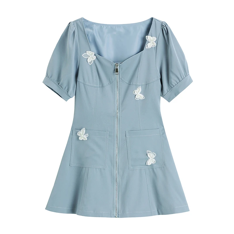 2021 Summer Butterfly Spliced Zipper Dress Women Short Sleeve Crop Dresses Lady Elegant Blue High Waist Slim Party Club Vestidos 
2021 Summer Butterfly Spliced Zipper Dress Women Short Sleeve Crop Dresses Lady Elegant Blue High Waist Slim Party Club Vestidos