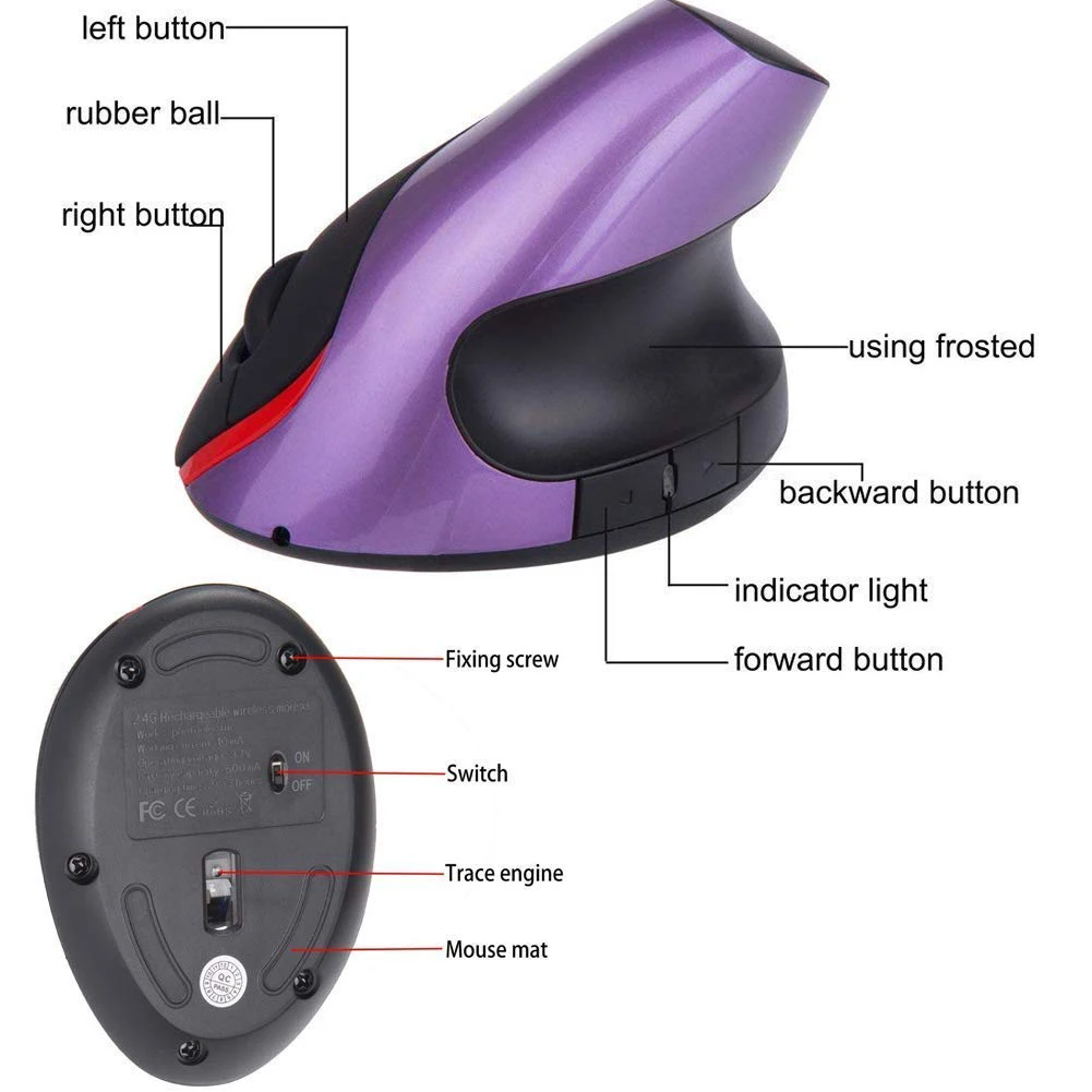 Hot Sale 2.4GHz 5 Buttons Rechargeable Battery Wireless Ergonomic Vertical Optical Mouse 
Hot Sale 2.4GHz 5 Buttons Rechargeable Battery Wireless Ergonomic Vertical Optical Mouse