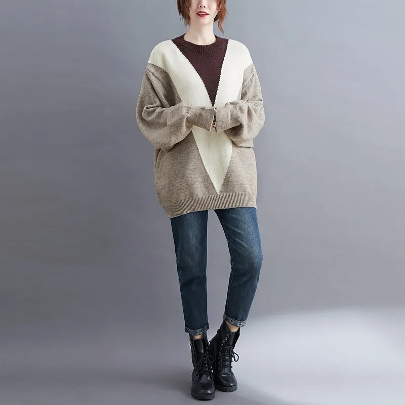 Women's Sweater Autumn Winter Thickening New Stitching Loose Hedging Round Neck Long Sleeve Commuter Fashion Simple Tops ZM352
Women's Sweater Autumn Winter Thickening New Stitching Loose Hedging Round Neck Long Sleeve Commuter Fashion Simple Tops ZM352