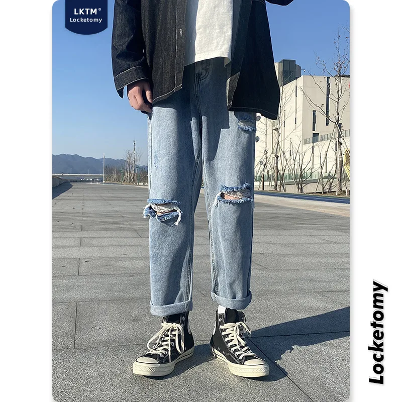 New Men's Ripped Jeans Ins Trend Solid Color Wide-leg Ripped Straight Nine-point Pants Fashion Streetwear Men джинсы для мужчин
New Men's Ripped Jeans Ins Trend Solid Color Wide-leg Ripped Straight Nine-point Pants Fashion Streetwear Men джинсы для мужчин