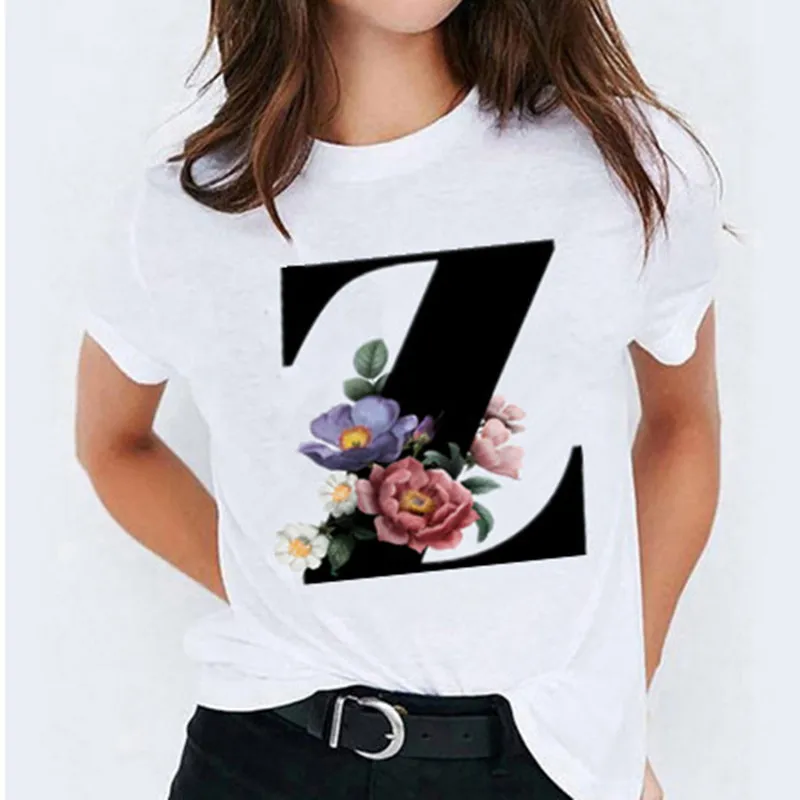 2021 New Women T-shirts 26 Letter Printed Vogue Harajuku Tops Casual Tee Summer Short Sleeve Female T shirt for Women Clothing