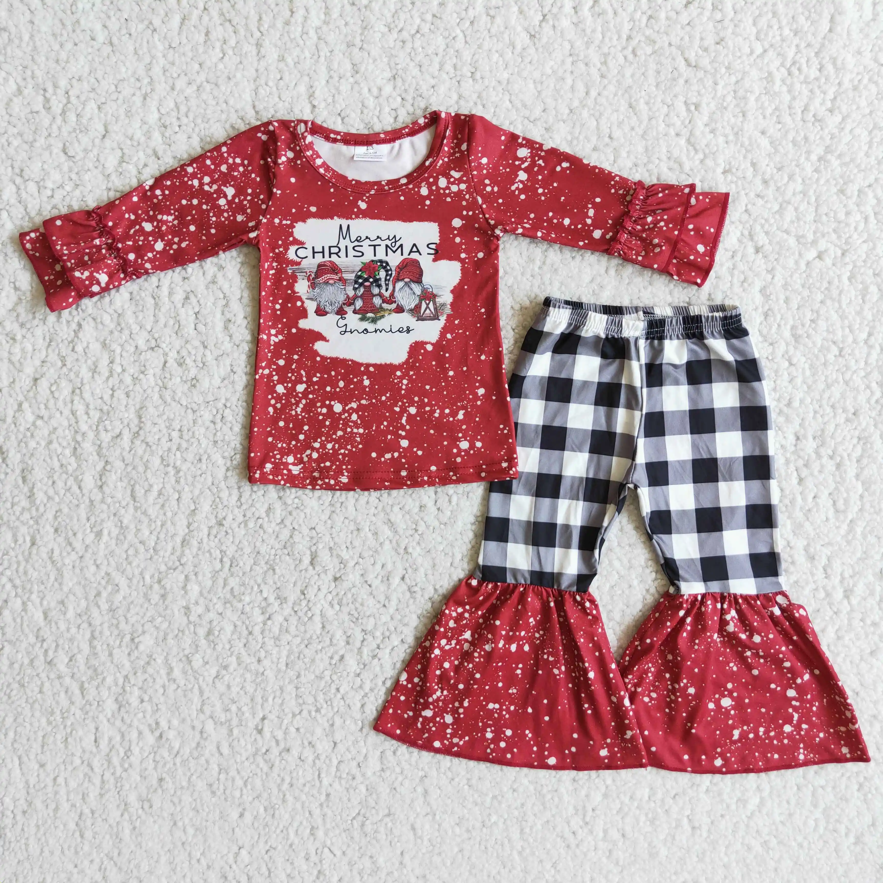 Autumn Winter Girl's Santa print long-sleeved top and check print flared trousers Kids Clothing
Autumn Winter Girl's Santa print long-sleeved top and check print flared trousers Kids Clothing