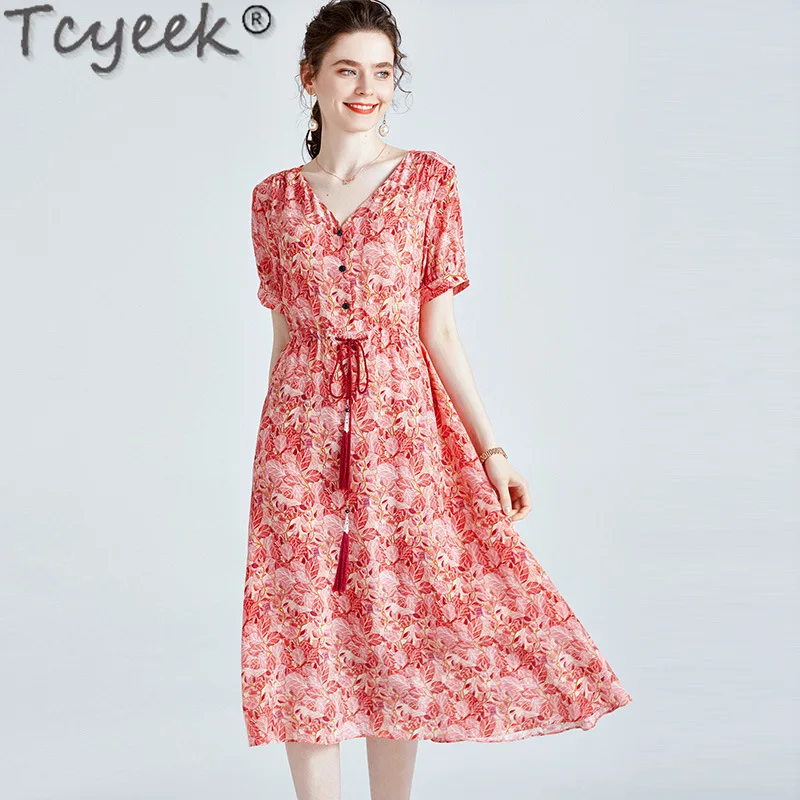 Tcyeek 100% Silk Summer Dress 2021 Beach Midi Dresses for Women Casual Floral Dresses Korean Fashion Vestidos De Verano Gxy18
Tcyeek 100% Silk Summer Dress 2021 Beach Midi Dresses for Women Casual Floral Dresses Korean Fashion Vestidos De Verano Gxy18