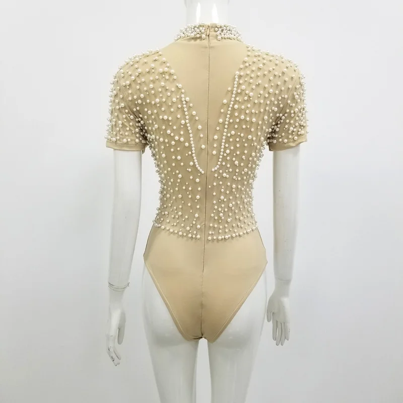 Elegant high quality sexy 2020 khaki beading round neck short sleeve Celebrity Evening Party bandage bodysuits dropshipping 
Elegant high quality sexy 2020 khaki beading round neck short sleeve Celebrity Evening Party bandage bodysuits dropshipping