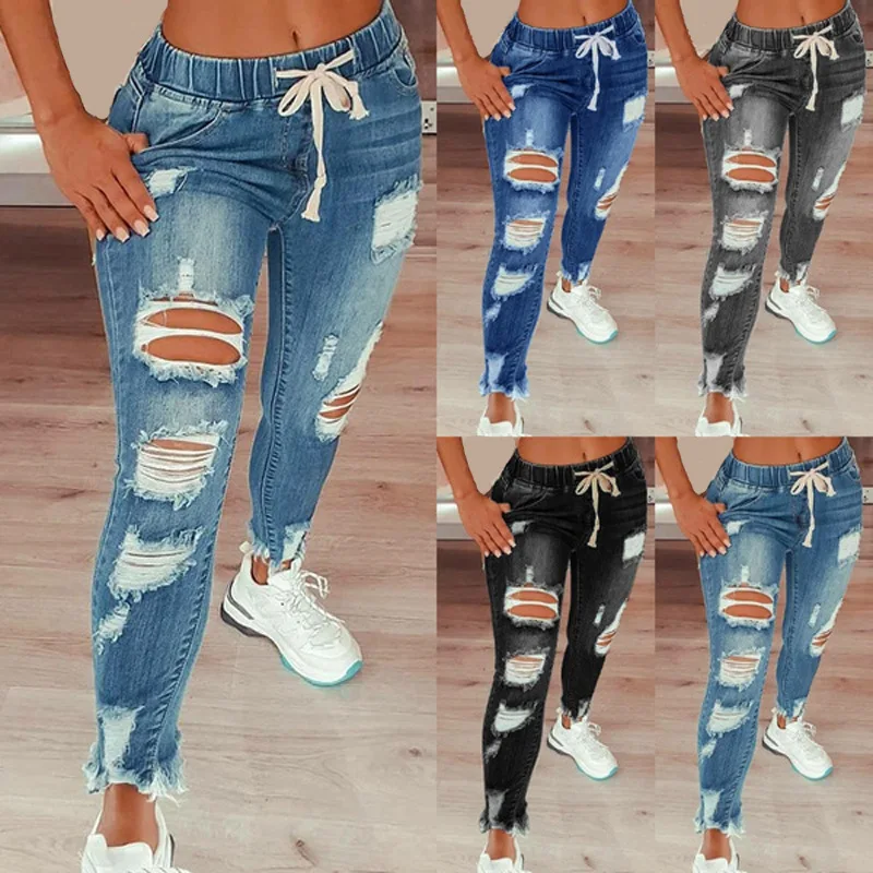 High Elastic Elastic Waist Perforated Jeans Womens Pants Sexy Ripped Jeans for Women Woman Jeans Ripped Jeans for Women
High Elastic Elastic Waist Perforated Jeans Womens Pants Sexy Ripped Jeans for Women Woman Jeans Ripped Jeans for Women