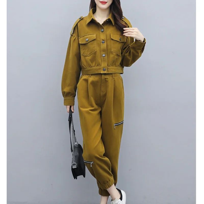 2021 Spring and Autumn Women Korean Fashion Solid Color Two-piece Suit Single-breasted Top + Casual Pencil Pants Overalls Y309
2021 Spring and Autumn Women Korean Fashion Solid Color Two-piece Suit Single-breasted Top + Casual Pencil Pants Overalls Y309