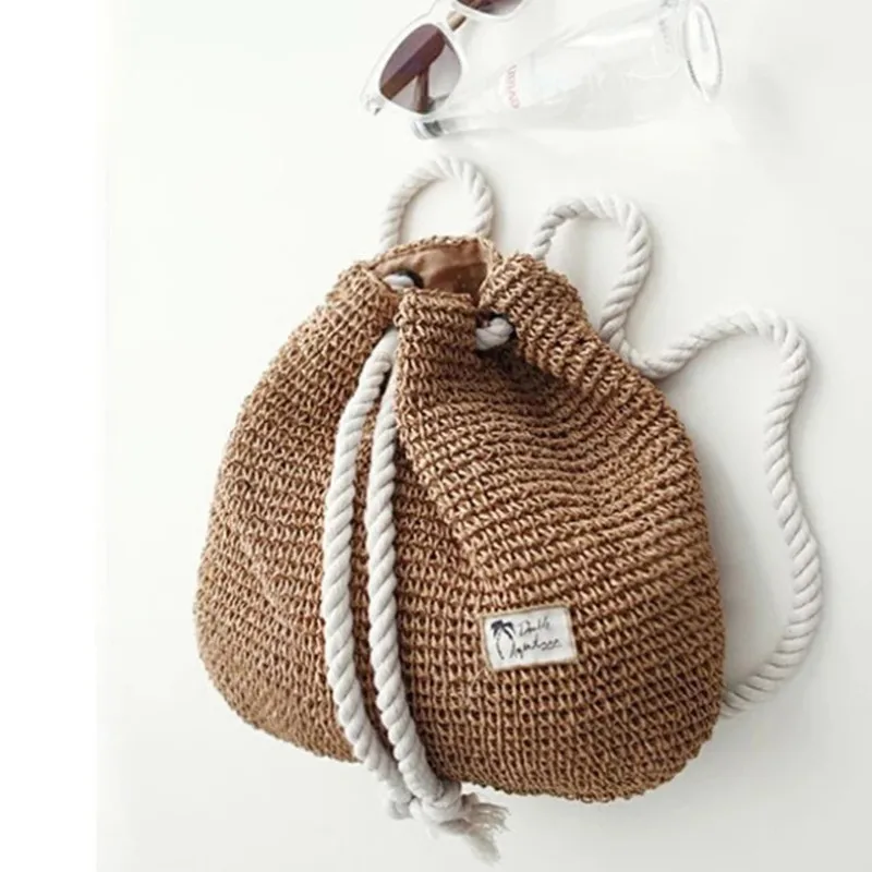 Summer Women Straw Backpack Handmade Beach Bag Drawstring Knapsack Knitted Crocheted Shoulder Bag Travel Bag 
Summer Women Straw Backpack Handmade Beach Bag Drawstring Knapsack Knitted Crocheted Shoulder Bag Travel Bag