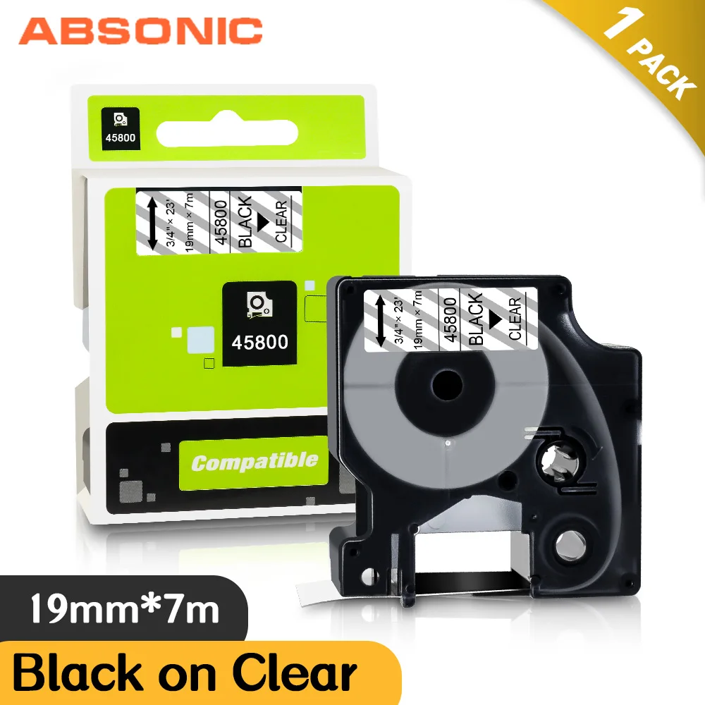 Absonic 3/4" Labels For DYMO D1 Tape 19mm 45800 Black on Clear Printer Ribbon 45800 Labeling Tape For DYMO LM 450D Rhino 5200
Absonic 3/4" Labels For DYMO D1 Tape 19mm 45800 Black on Clear Printer Ribbon 45800 Labeling Tape For DYMO LM 450D Rhino 5200
