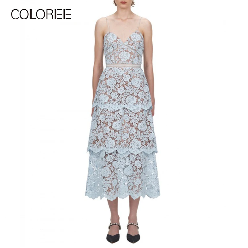 COLOREE Runway Designer Women Spaghetti Strap Dress Sexy Lace Backless Blue/Red Midi Dress Elegant Club Party Midi Dress Vestido
COLOREE Runway Designer Women Spaghetti Strap Dress Sexy Lace Backless Blue/Red Midi Dress Elegant Club Party Midi Dress Vestido