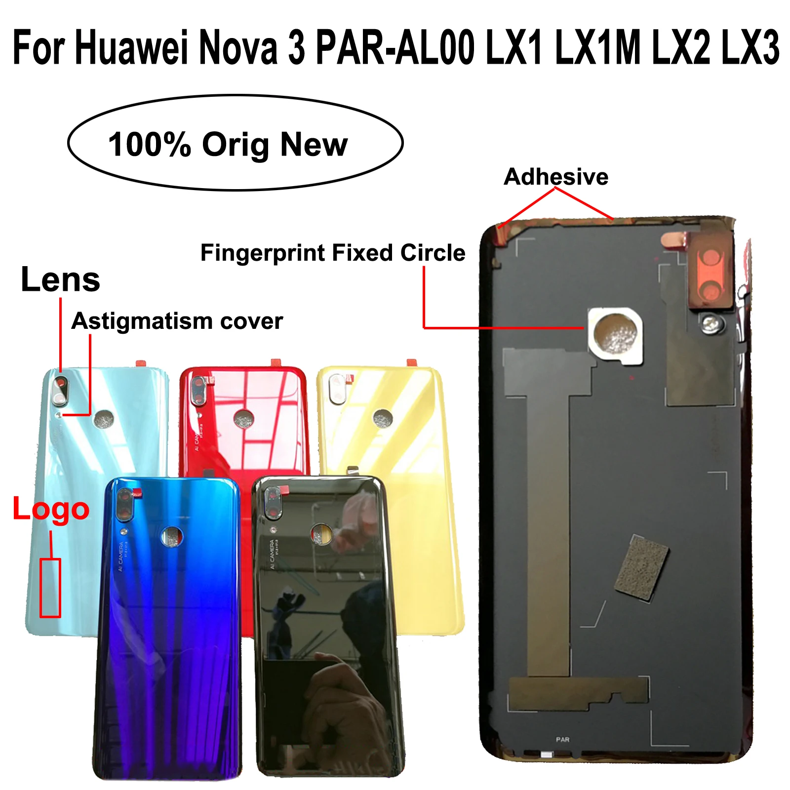 100% новый для Huawei Nova 3 PAR AL00 LX1 LX1M LX2 LX3 стекло Задняя Дверь Корпус крышки батарейного