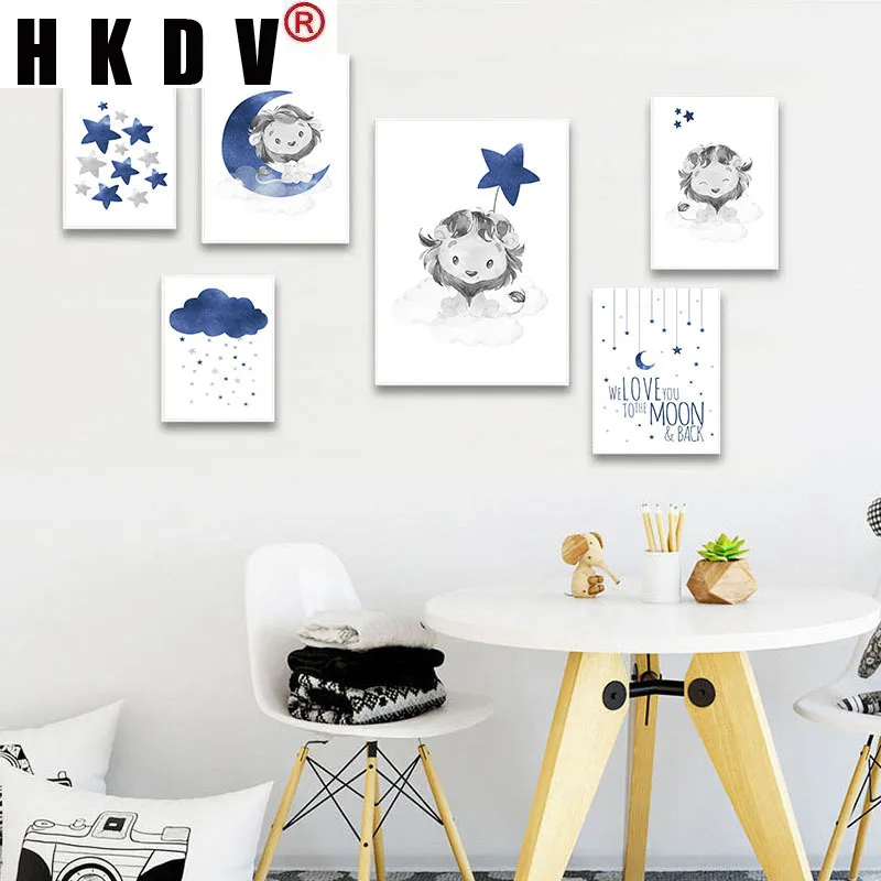 HKDV Cartoon Blue Lion Moon Stars Animal Canvas Painting Wall Art Print Poster Picture Modern Baby Child Kids Bedroom Home Decor
HKDV Cartoon Blue Lion Moon Stars Animal Canvas Painting Wall Art Print Poster Picture Modern Baby Child Kids Bedroom Home Decor