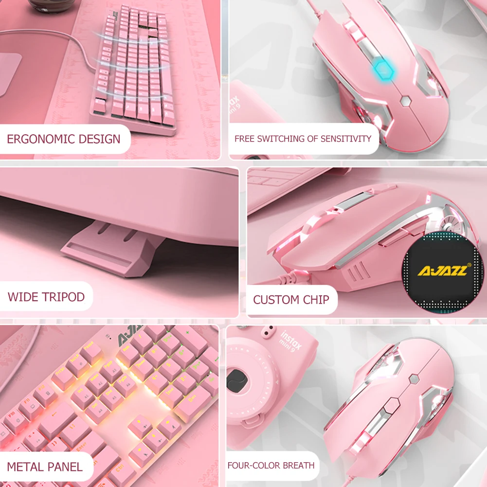 Ajazz USB Wired Gaming Mechanical Keyboard 8000DPI Adjustable Blue/Red Switch Keyboard Mouse Combos Set for Girls E-sports Gamer
Ajazz USB Wired Gaming Mechanical Keyboard 8000DPI Adjustable Blue/Red Switch Keyboard Mouse Combos Set for Girls E-sports Gamer