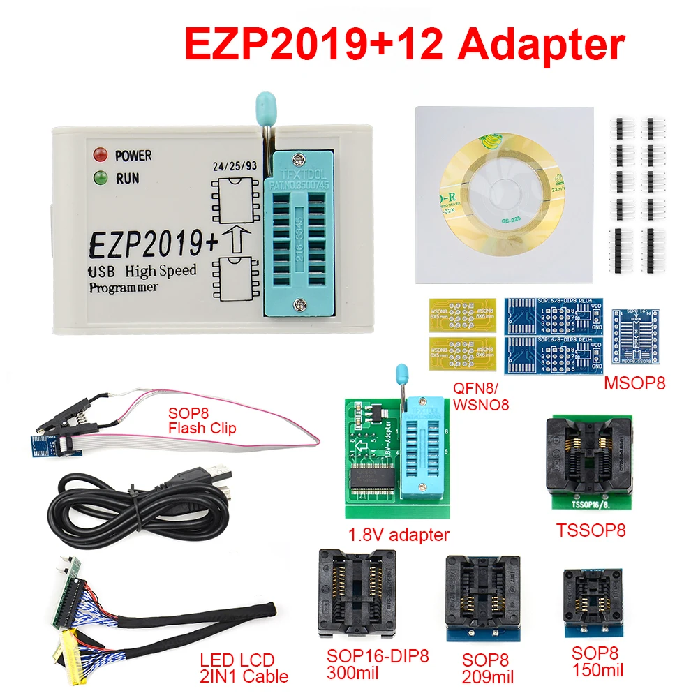 Новейший программатор EZP2019 полный комплект USB SPI + 13 адаптер тестовый зажим Sop8/16