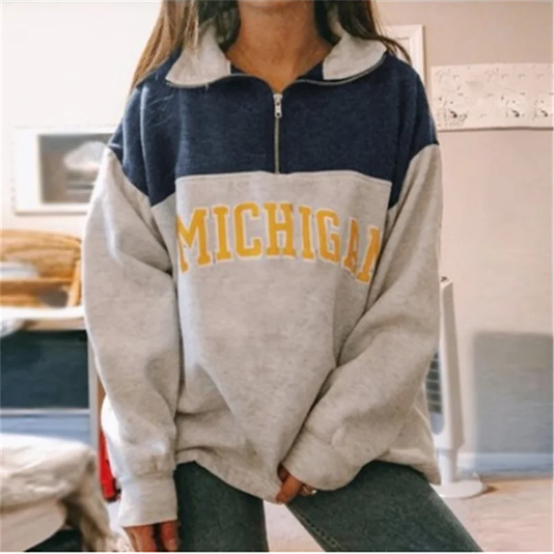 Women Letter Printed Sweatshirts Stand Collar Half Zipper Long Sleeve Pullovers Autumn Winter Casual Loose Outwear Sweatshirts
Women Letter Printed Sweatshirts Stand Collar Half Zipper Long Sleeve Pullovers Autumn Winter Casual Loose Outwear Sweatshirts