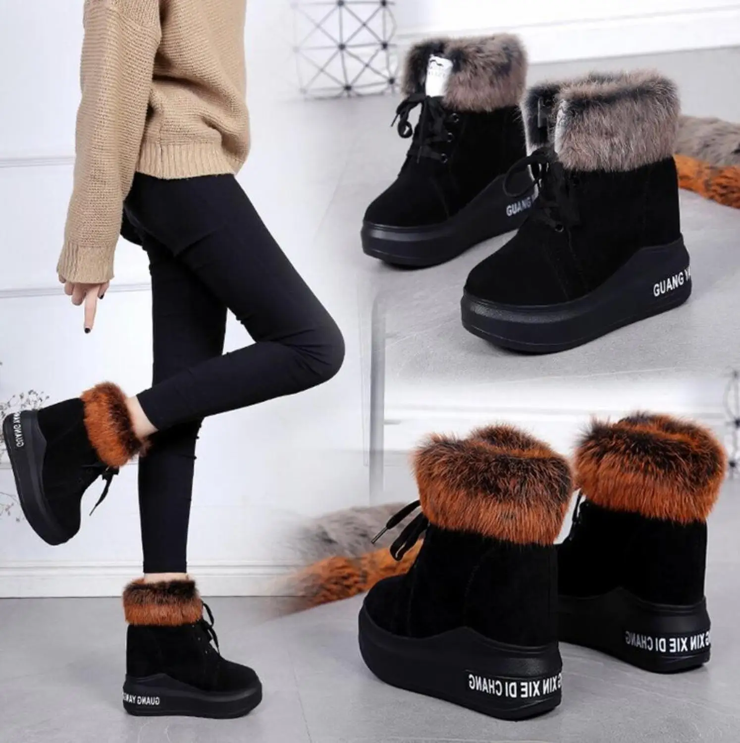 2020 Hot Women Boots winter Flock Ladies Fashion Snow Boots woman plush warm Rabbit fur boots Super high heels 11cm casual shoes 
2020 Hot Women Boots winter Flock Ladies Fashion Snow Boots woman plush warm Rabbit fur boots Super high heels 11cm casual shoes