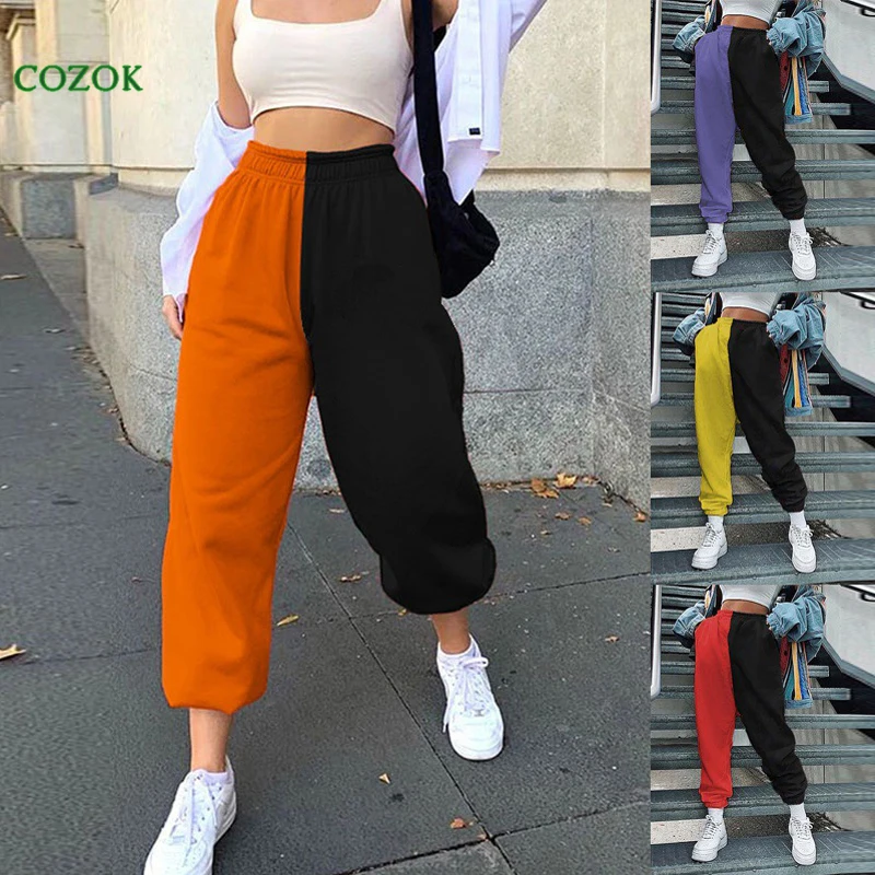 

Casual Sporty Women Sweatpants 2021 Autumn Fashion Patchwork Trousers Workout High Waist Color Blocking Long Pant Jogger Pants