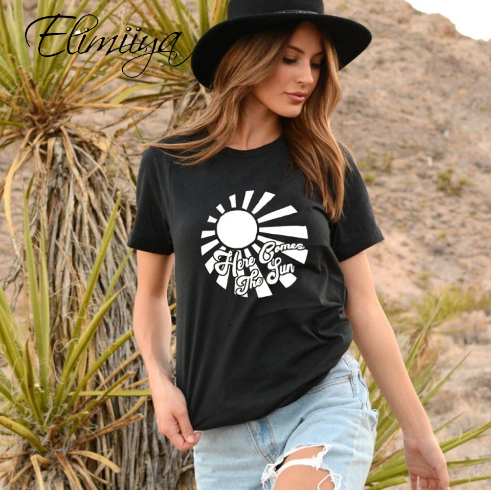 Elimiiya Women's Cotton t-shirt New Rock Style Fashion Female Loose Short Sleeve Sun Print T Shirt Tops Womens Clothing Woman 
Elimiiya Women's Cotton t-shirt New Rock Style Fashion Female Loose Short Sleeve Sun Print T Shirt Tops Womens Clothing Woman