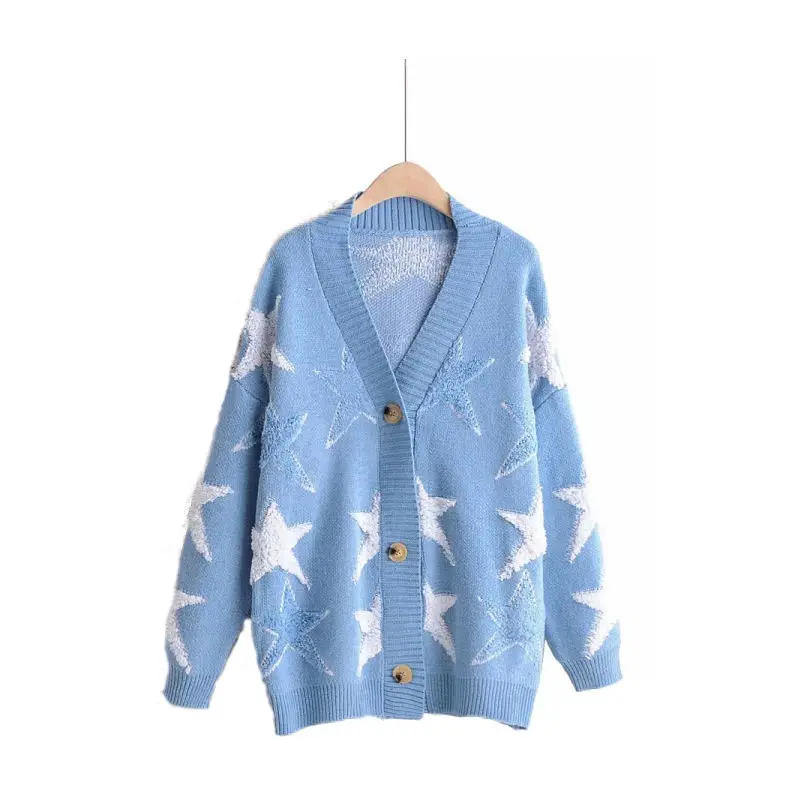 Top Women's Knitted Jacket Cardigans 2021 Autumn Winter New Loose and Versatile Stitching Star Mid-length Sweater Cardigan
Top Women's Knitted Jacket Cardigans 2021 Autumn Winter New Loose and Versatile Stitching Star Mid-length Sweater Cardigan