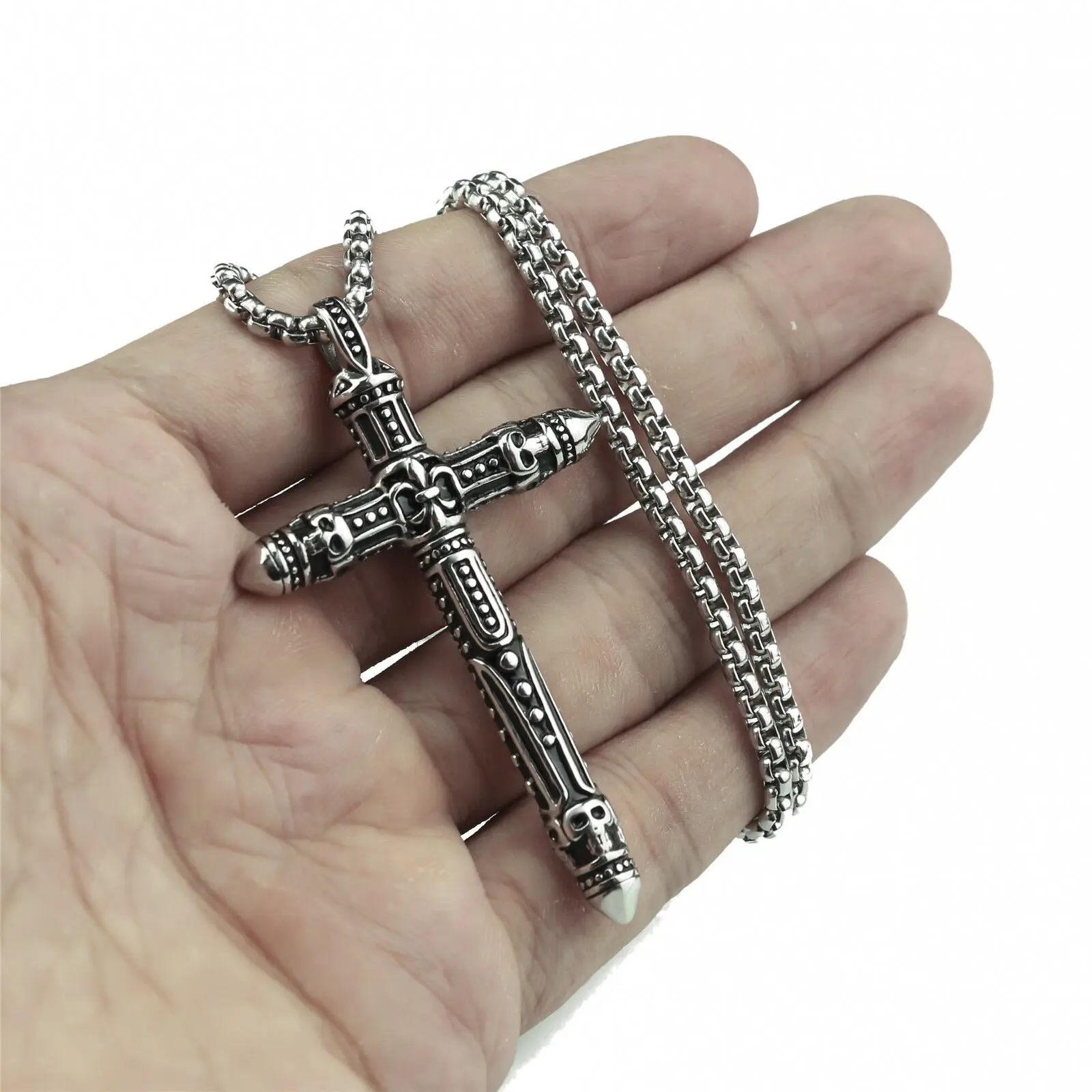 Gothic Skull Cross Solid 316L Stainless Steel Pendant 3mm Necklace Chain Set
Gothic Skull Cross Solid 316L Stainless Steel Pendant 3mm Necklace Chain Set