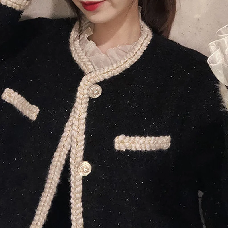 Elegant Slim Short Autumn Caot Women Korean style Lace Pathchwork Tweed jackets Elegant court style knitted Cardigan outwear
Elegant Slim Short Autumn Caot Women Korean style Lace Pathchwork Tweed jackets Elegant court style knitted Cardigan outwear