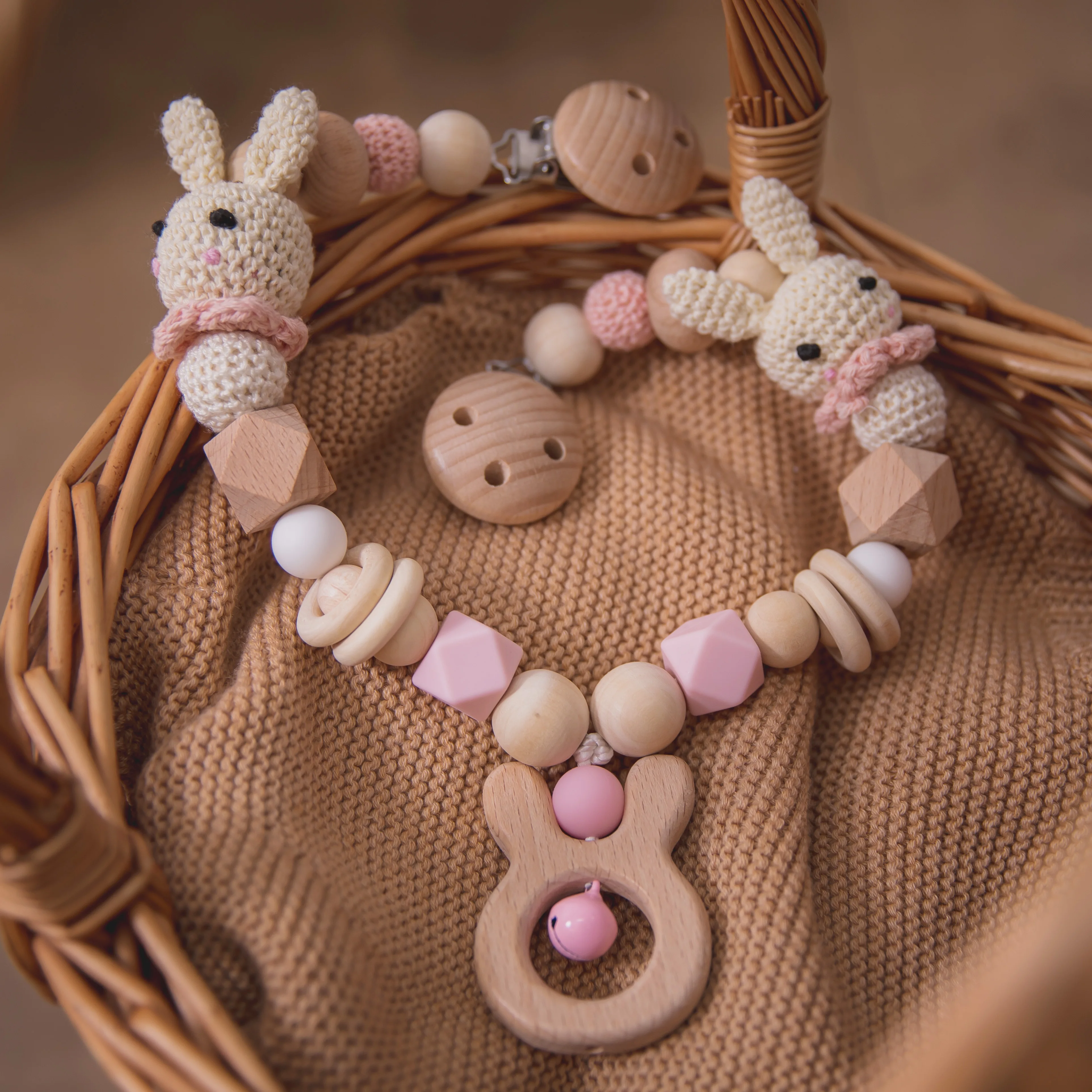 2021Baby Teething Cart Chain Wooden Rabbit Crochet Beads Crib Mobile Stroller Rattle Toys Baby Gym Toy Gift for Newborn | Мать и ребенок