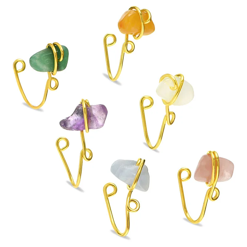 1Pcs Colorful Natural Crystal Stone Fake Piercing Nose Ring Clip Copper Wire Entangle Nose Ring Ear Clip Cuffs Body Jewelry
1Pcs Colorful Natural Crystal Stone Fake Piercing Nose Ring Clip Copper Wire Entangle Nose Ring Ear Clip Cuffs Body Jewelry