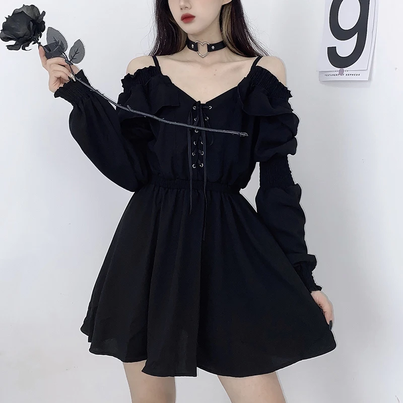 Women Dress Plus Size 4XL Lace Up Black Autumn 2020 Sexy High Waist Femme Dresses Off Shoulder Long Sleeve Gothic Clothes
Women Dress Plus Size 4XL Lace Up Black Autumn 2020 Sexy High Waist Femme Dresses Off Shoulder Long Sleeve Gothic Clothes