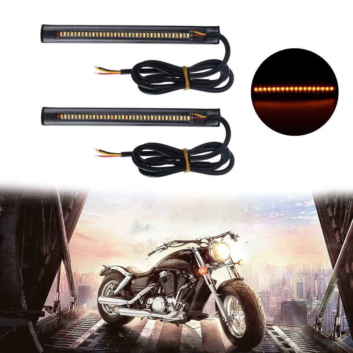 2pcs Motorcycle Amber Turn Signal Flowing Led Light & White Normal DRL Daytime running light & Red brake light 13cm 36 led Strip
2pcs Motorcycle Amber Turn Signal Flowing Led Light & White Normal DRL Daytime running light & Red brake light 13cm 36 led Strip