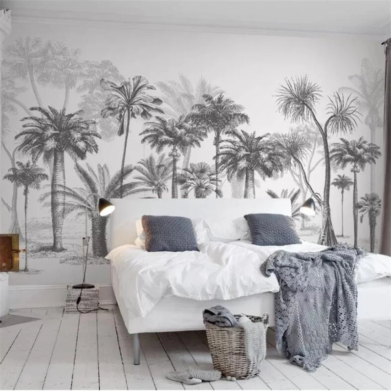 wellyu Custom large wall painter black and white sketch style tropical rainforest coconut tree Nordic TV background wall
wellyu Custom large wall painter black and white sketch style tropical rainforest coconut tree Nordic TV background wall