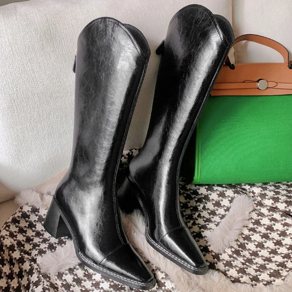 Women's genuine leather thick high heel square toe back zip winter warm plush knee high boots elegant ladies soft comfort shoes
Women's genuine leather thick high heel square toe back zip winter warm plush knee high boots elegant ladies soft comfort shoes