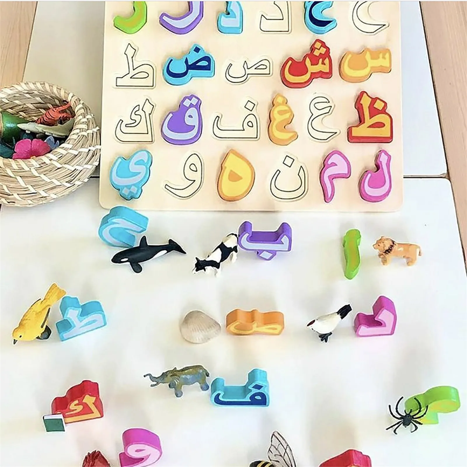 

2021 Hot Sale Arrival Kids Wooden Arabic Alphabet Number Jig-saw Puzzles Board Early Educational Preschool Toy For Baby