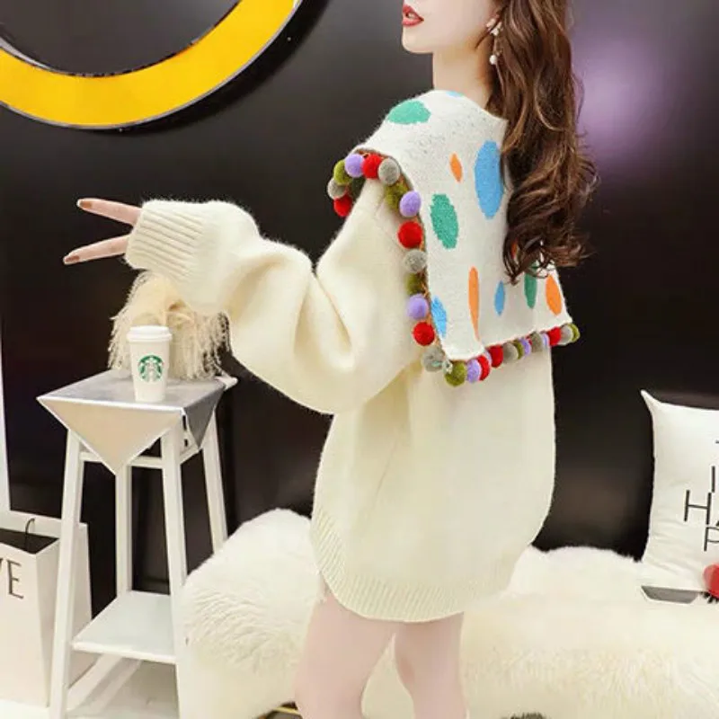 2021 Autumn Winter Women Cute Knitted Sweater Pullovers Turn Down Collar Ball Tassel Jumper Yellow Chic Style Jumpers Y228
2021 Autumn Winter Women Cute Knitted Sweater Pullovers Turn Down Collar Ball Tassel Jumper Yellow Chic Style Jumpers Y228