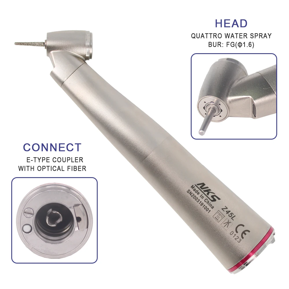 Dental 45 degree head surgical handpiece 1:4.2 red ring increasing low speed air turbine Led contra angle handpiece
Dental 45 degree head surgical handpiece 1:4.2 red ring increasing low speed air turbine Led contra angle handpiece