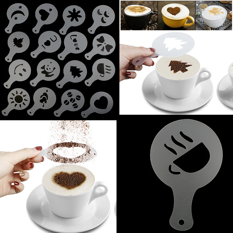 16pcs Christmas Tree Coffee Latte Cappuccino Barista Art Stencils Cookie Cupcake Print Mold Cake Decorating Tools - купить по