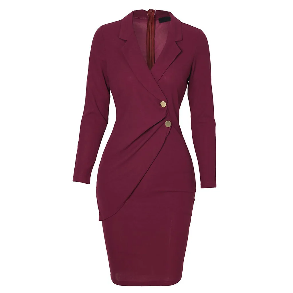New Above Knee Dress Women Solid Turn Down Neck Long Sleeve Buttons Bodycon Casaul Work Formal Dress Office Elegant Dresses
New Above Knee Dress Women Solid Turn Down Neck Long Sleeve Buttons Bodycon Casaul Work Formal Dress Office Elegant Dresses