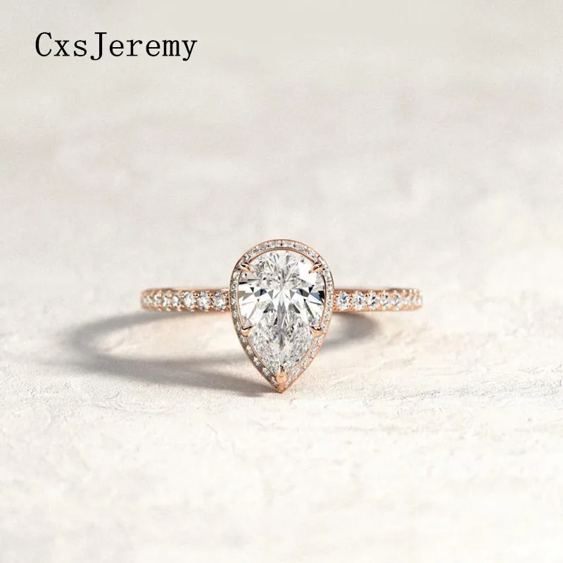 CxsJeremy 1.5ct карат Груша 6*9 мм Moissanite обручальное кольцо 14 к 585 розовое золото груша в