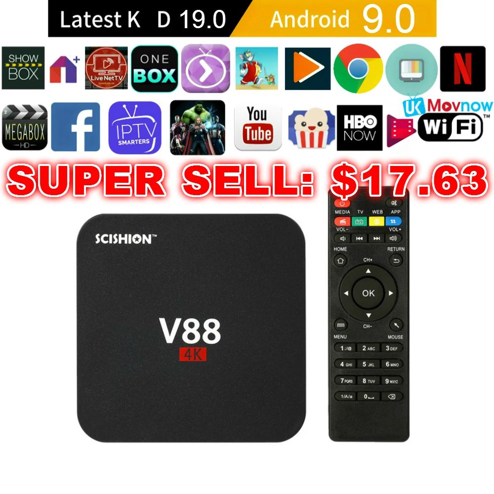 ТВ приставка SCISHION V88 Android IP TV 9 0 OS 1 ГБ 8 RK3229 4K 3D 2 4 ГГц WIFI четырехъядерный Смарт