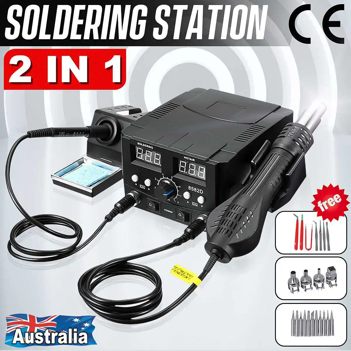 2-in-1 LED Digital Soldering Station Hot mechine Gun Rework Station Electric Soldering Iron 110-240V 750W
2-in-1 LED Digital Soldering Station Hot mechine Gun Rework Station Electric Soldering Iron 110-240V 750W