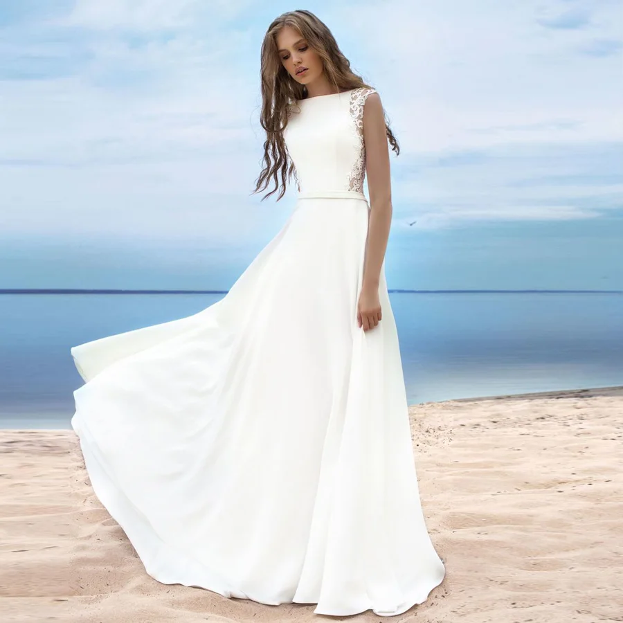 Elegant Beach Wedding Dress Boat Neck Sleeveless Chiffon Bride Dresses A Line Applique Wedding Dresses Robe De Mariage
Elegant Beach Wedding Dress Boat Neck Sleeveless Chiffon Bride Dresses A Line Applique Wedding Dresses Robe De Mariage