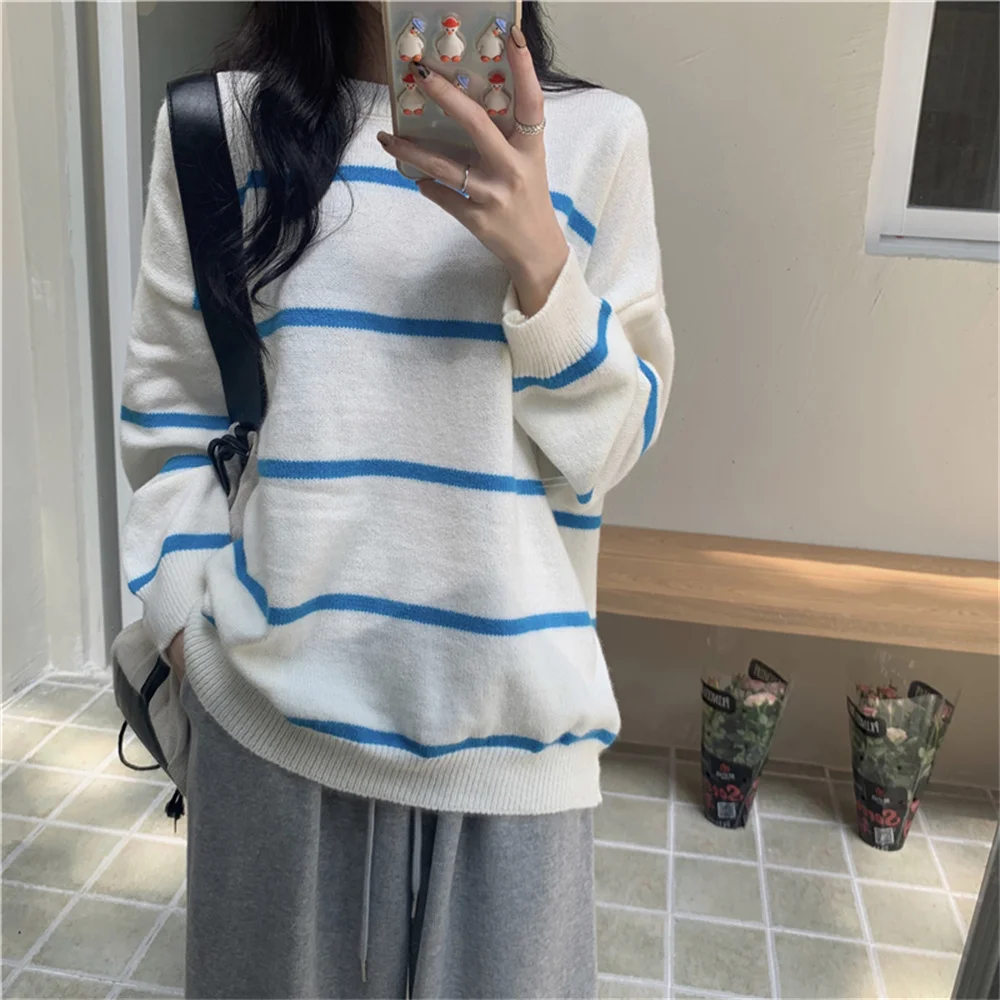 Alien Kitty Women Sweaters Knitted OL Casual Jumpers Autumn Outwear 2021 Blue Stripes OL Elegant Loose Stylish Hot Sale Warm
Alien Kitty Women Sweaters Knitted OL Casual Jumpers Autumn Outwear 2021 Blue Stripes OL Elegant Loose Stylish Hot Sale Warm