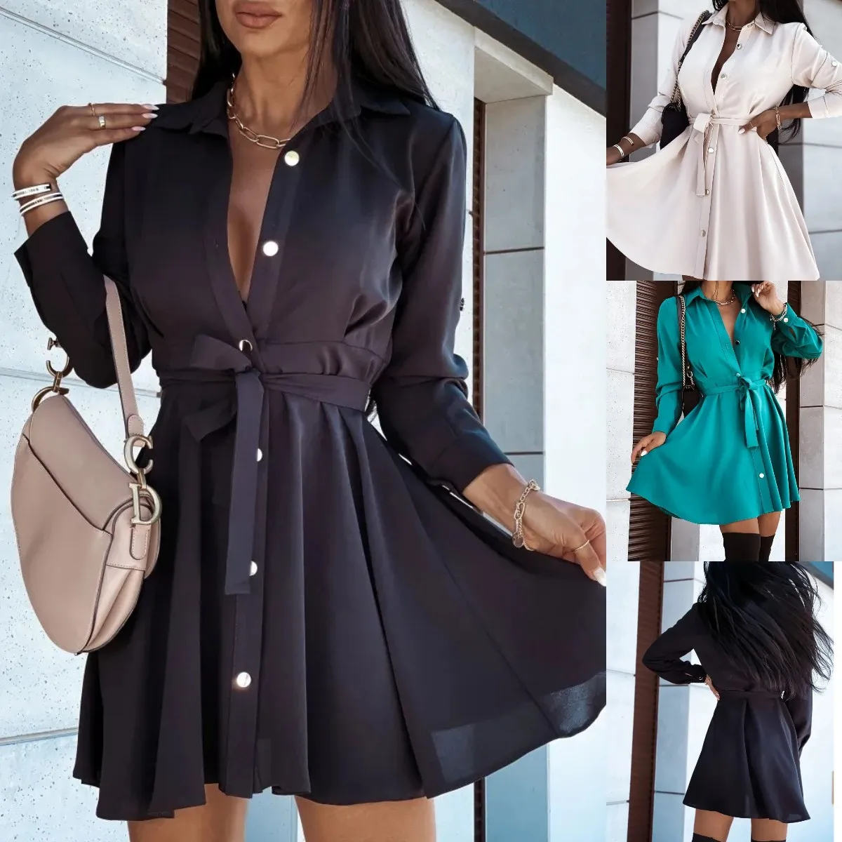 Женское богемное платье с отложным воротником, Осеннее повседневное элегантное офисное платье на пуговицах, черные платья с длинным рукаво...
Женское богемное платье с отложным воротником, Осеннее повседневное элегантное офисное платье на пуговицах, черные платья с длинным рукаво...