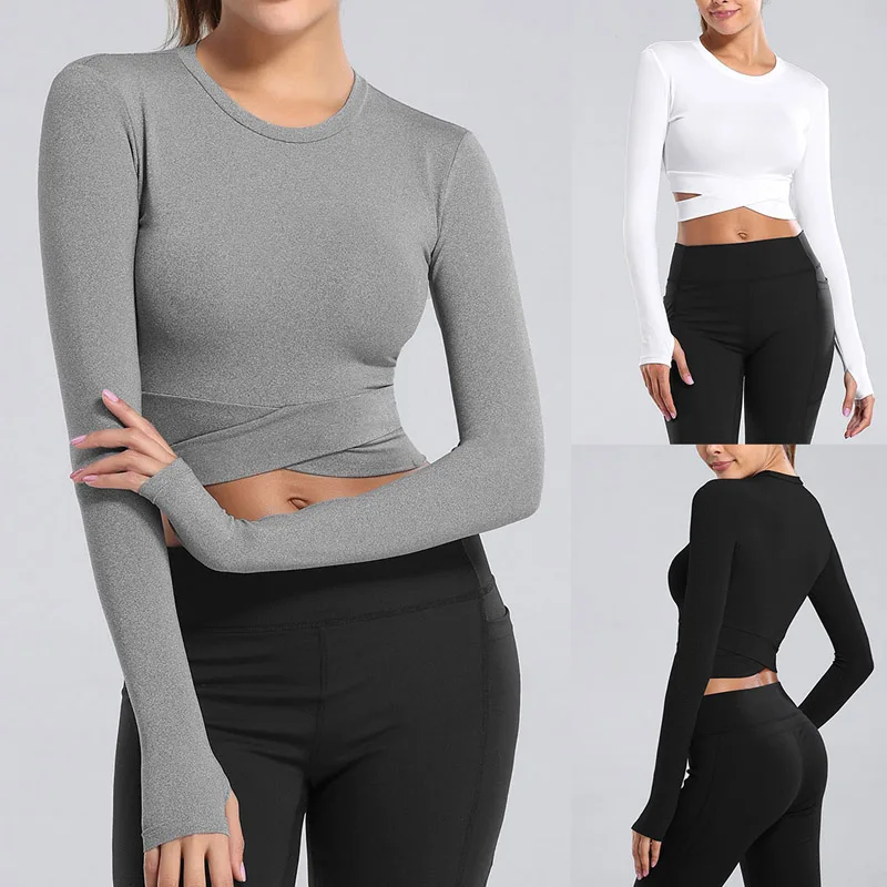 Women Running Shirts Long Sleeve Sexy Exposed Navel Yoga T-shirts Quick Dry Fitness Gym Crop Tops Solid Sports Shirts
Women Running Shirts Long Sleeve Sexy Exposed Navel Yoga T-shirts Quick Dry Fitness Gym Crop Tops Solid Sports Shirts