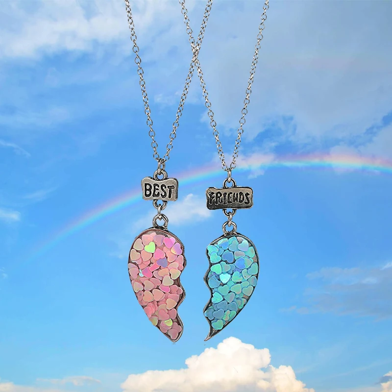 2Pcs /Set Sequin Stitching Pink Blue Heart Broken Best Friends Necklace Pendant Chain BFF Friendship Jewelry Gifts for Kids
2Pcs /Set Sequin Stitching Pink Blue Heart Broken Best Friends Necklace Pendant Chain BFF Friendship Jewelry Gifts for Kids