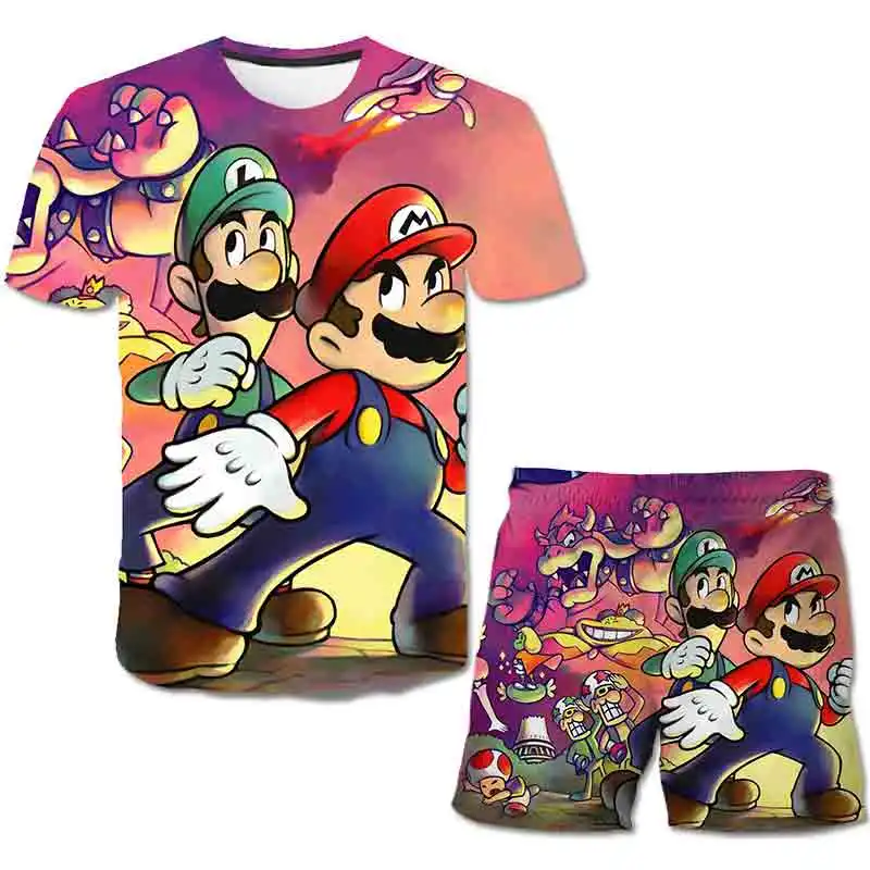 Kids Sport Clothing Sets Boys Mario Bros Cartoon Tracksuit 4-14 Years Children Tops Short Pants 2Pcs Outfit Teenager Boys suit