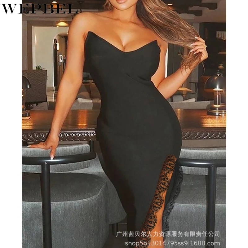WEPBEL Elegant Backless Dress Women's Sexy Lace Slim Fit Patchwork Dress Autumn Solid Color Strapless High Waist Slit Dress
WEPBEL Elegant Backless Dress Women's Sexy Lace Slim Fit Patchwork Dress Autumn Solid Color Strapless High Waist Slit Dress