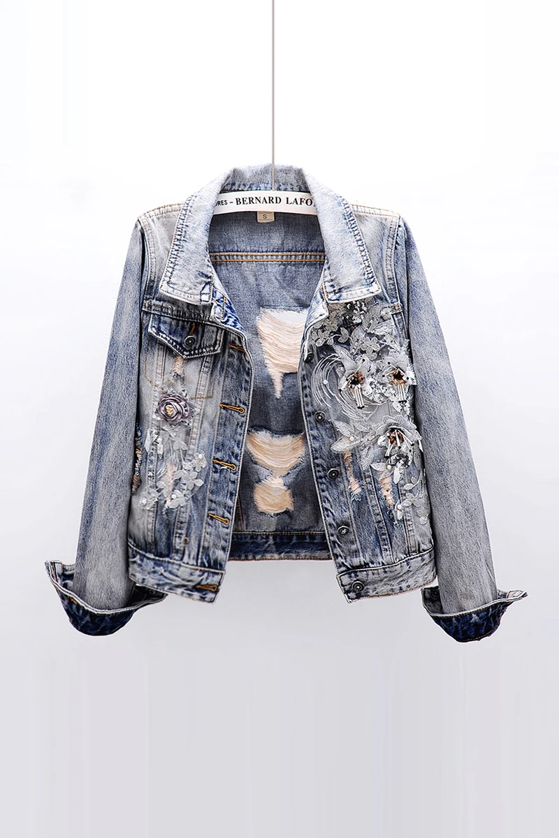 2020 Spring New Jeans Jacket Chain Coats Women Beaded Flowers Slim Hole Long Sleeve Denim Jacket Female Short Coat
2020 Spring New Jeans Jacket Chain Coats Women Beaded Flowers Slim Hole Long Sleeve Denim Jacket Female Short Coat