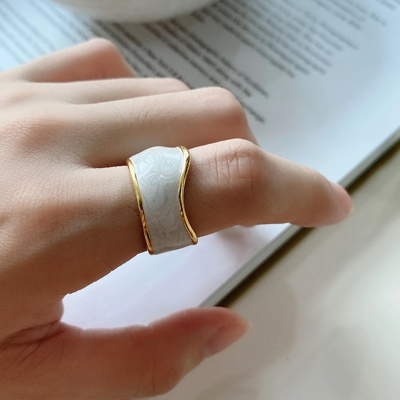 Silvology 925 Sterling Silver Enamel Texture Rings Cream Color Light Luxury Wide Rings for Women Minimalist Jewelry Bague Femme 
Silvology 925 Sterling Silver Enamel Texture Rings Cream Color Light Luxury Wide Rings for Women Minimalist Jewelry Bague Femme