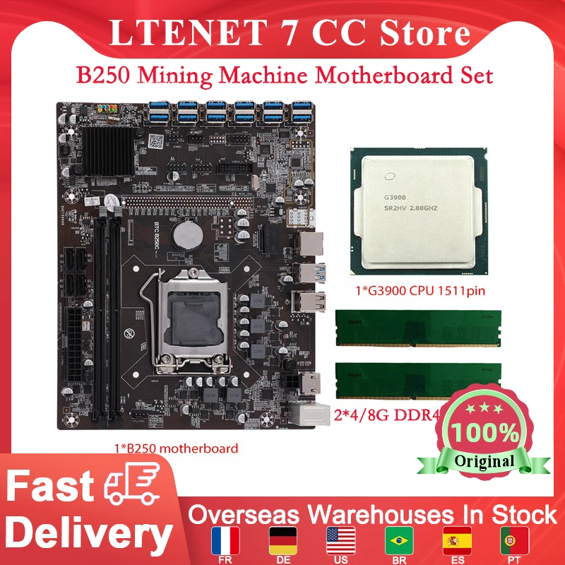 Материнская плата B250 для майнинга, материнская плата для ЦП LGA 1151, 12 USB 3,0 к PCI-E 16X, слот для графической карты DDR4, материнская плата для майнинг...
Материнская плата B250 для майнинга, материнская плата для ЦП LGA 1151, 12 USB 3,0 к PCI-E 16X, слот для графической карты DDR4, материнская плата для майнинг...