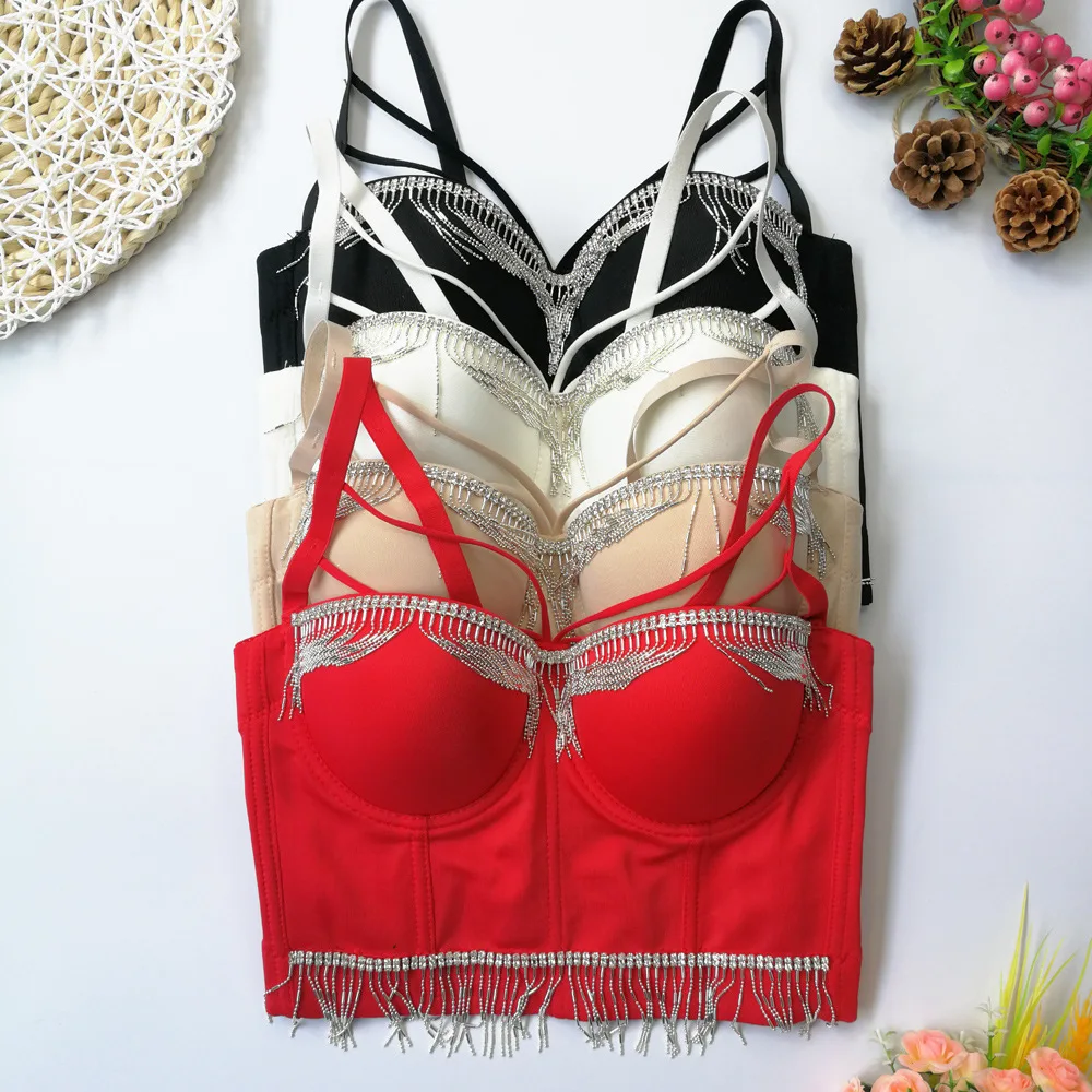 National dance fringed tassels camisole gathered push up bra corset cross strap sexy crop top Nightclub party tanks for women
National dance fringed tassels camisole gathered push up bra corset cross strap sexy crop top Nightclub party tanks for women